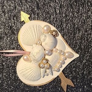 Wood HEART SHELL & JEWELS ORNAMENT (Handcrafted)